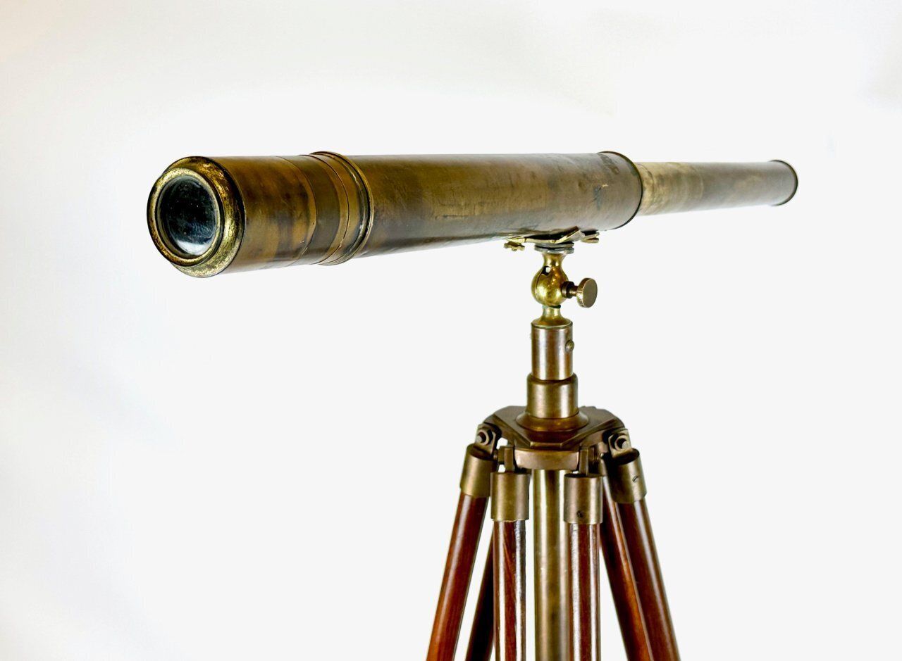 photo furniture Antique French Brass Tripod Telescope, 1950s