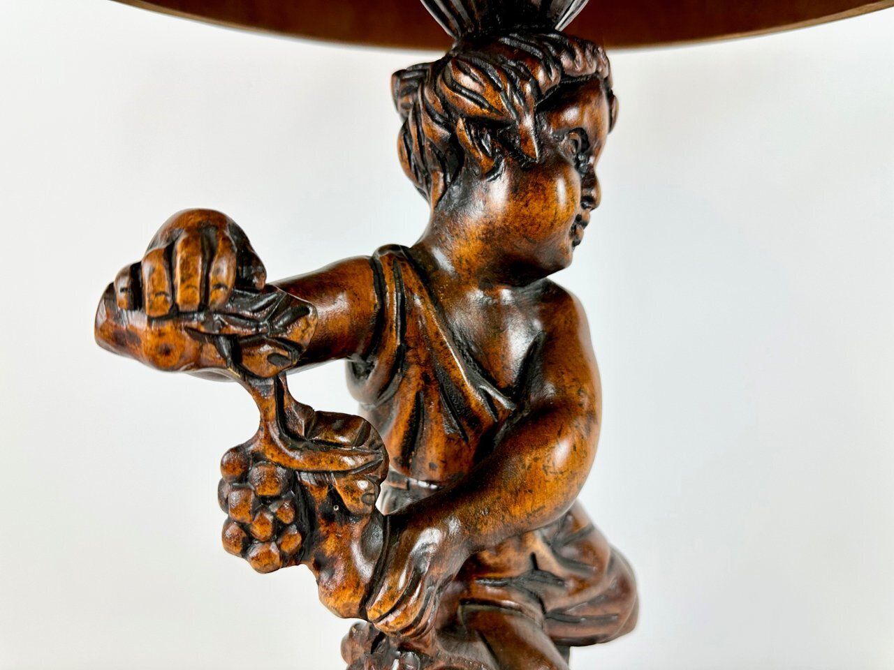 Antique Wooden Carved Cherub Bacchus Side Table, 1890s photo furniture