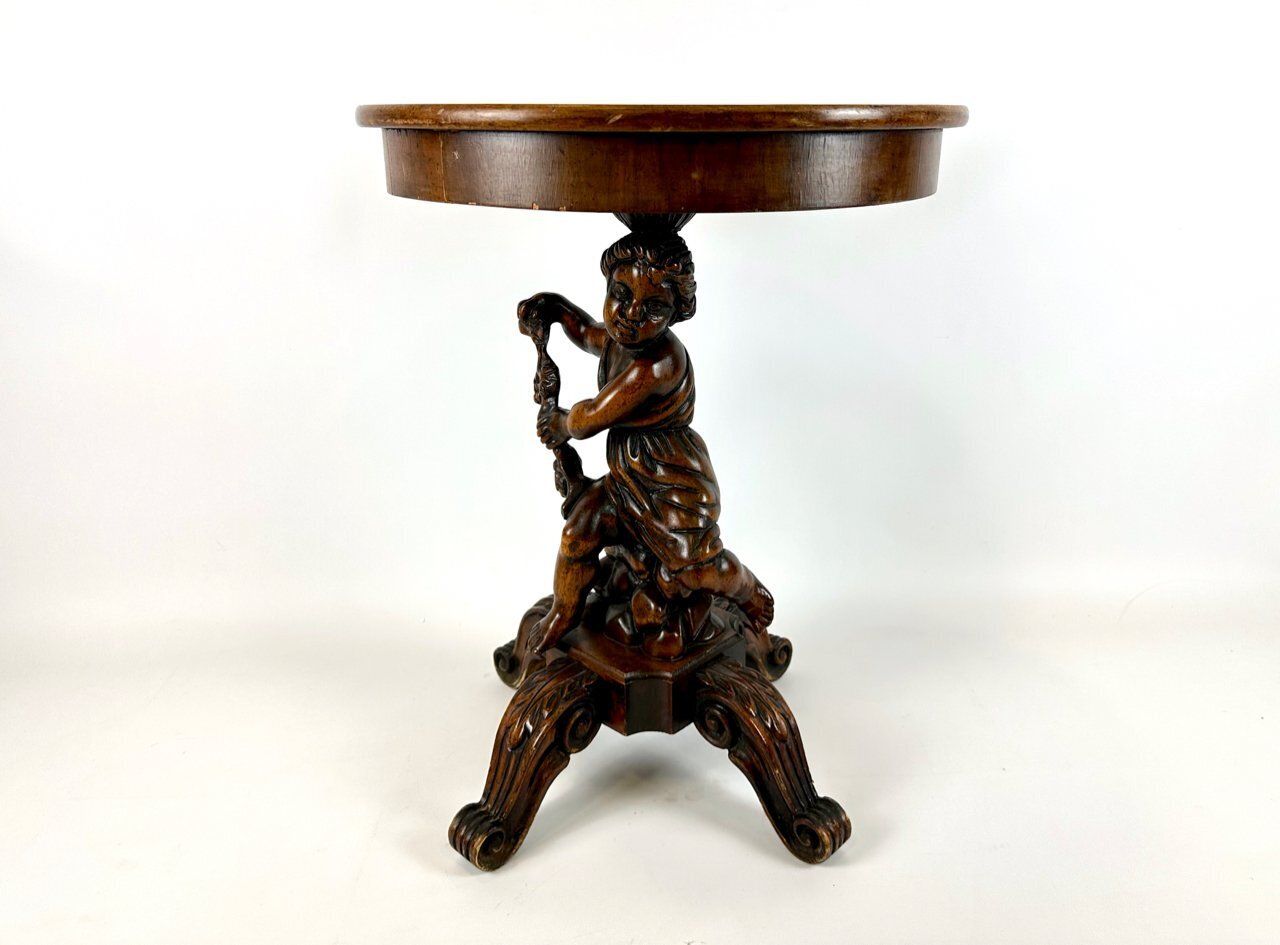 Antique Wooden Carved Cherub Bacchus Side Table, 1890s photo 692.0