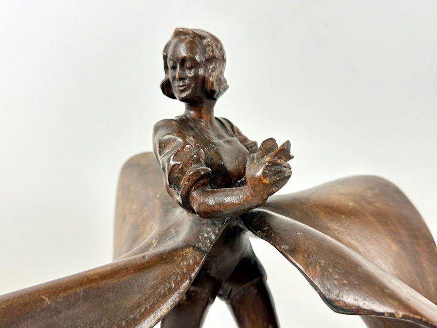 photo furniture Antique Carved Wooden Ballerina Statue, 1920s
