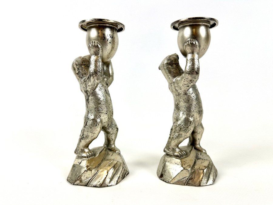Antique Silver Plated Standing Bear Candleholders From Wmf, 1907, Set Of 2 photo furniture