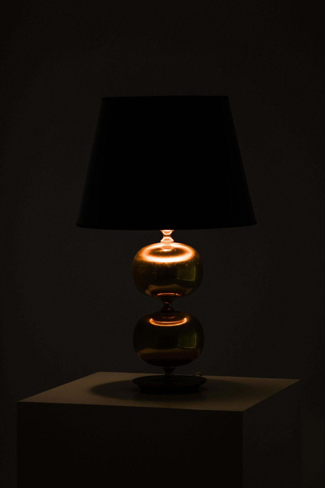 Pair Of Golden Table Lamps In Brass By Henrik Blomqvist, 1960s photo buy