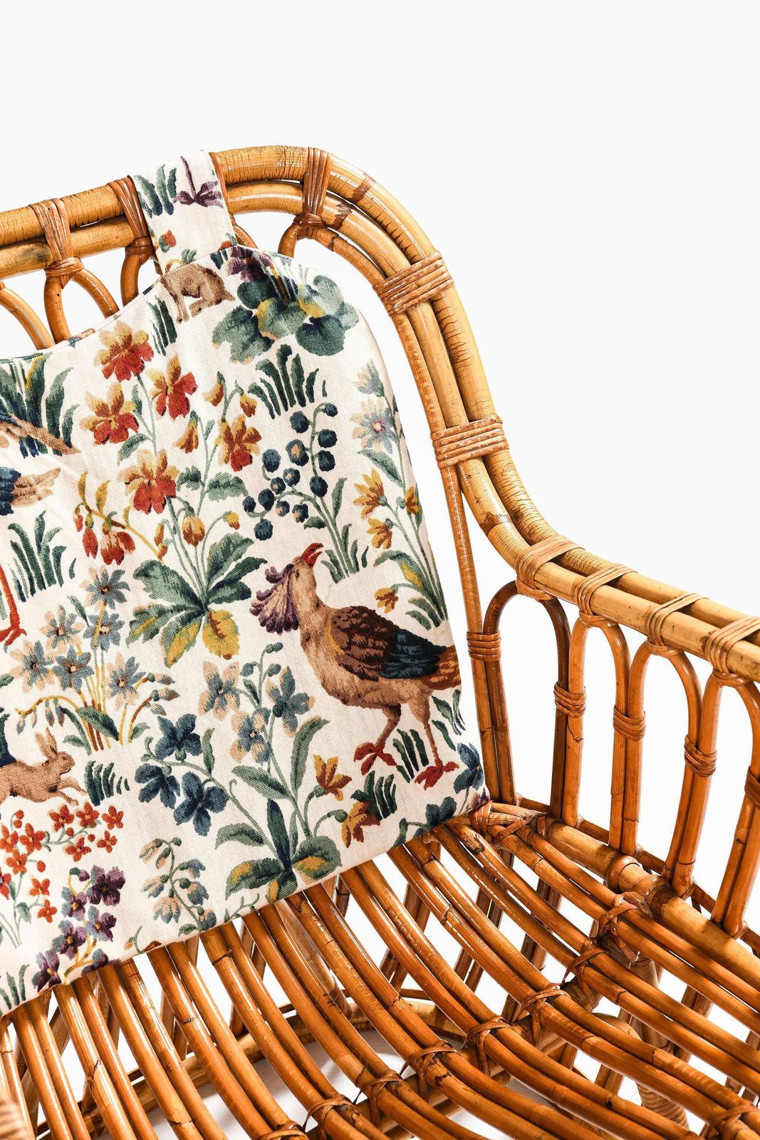 Pair Easy Chairs In Cane, Fabric & Rattan By Tove & Edvard Kindt Larsen, 1930s photo buy