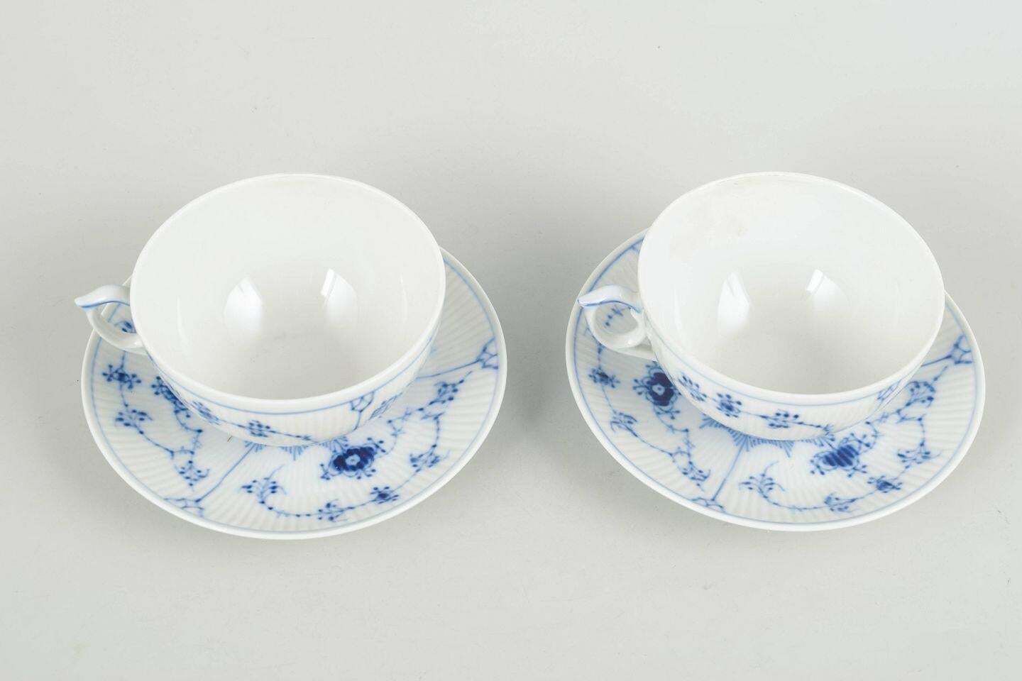 Royal Copenhagen, Blue Fluted Plain. Two Tea Cups With Saucers In Porcelain. photo furniture