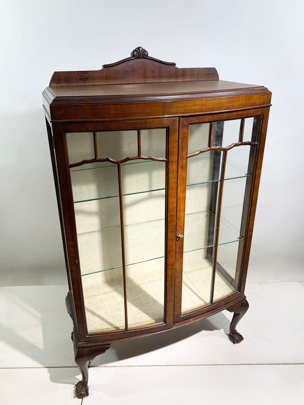 Edwardian Chippendale Bow Front Display Cabinet With Ball & Claw Feet, Circa1910 photo furniture