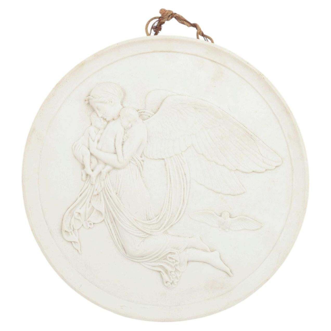 Royal Copenhagen. Plaque murale circulaire en biscuit, d'après B. Thorvaldsen, années 1870.