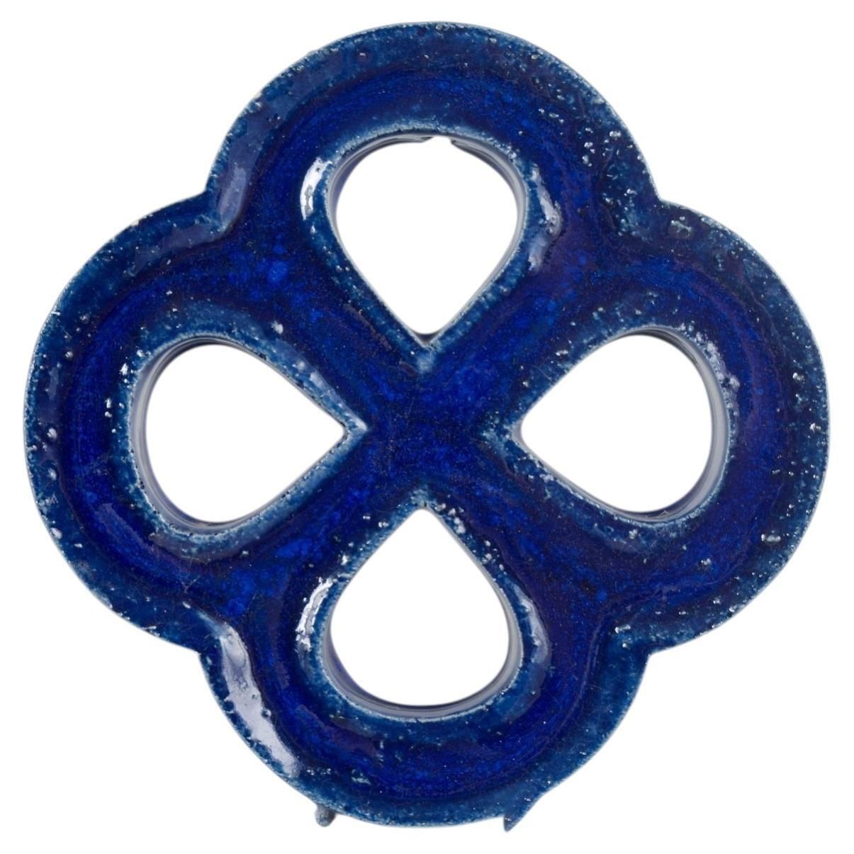 Gustavsberg. Stoneware Wall Relief In Organic Form. Deep Blue Glaze. 1960s