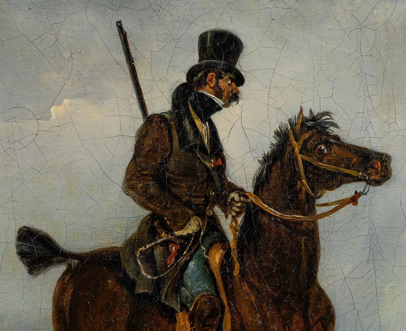 Attribué à Carle Vernet (1758-1836), peinture française à l'huile sur toile, Le chasseur bredouille photo Art