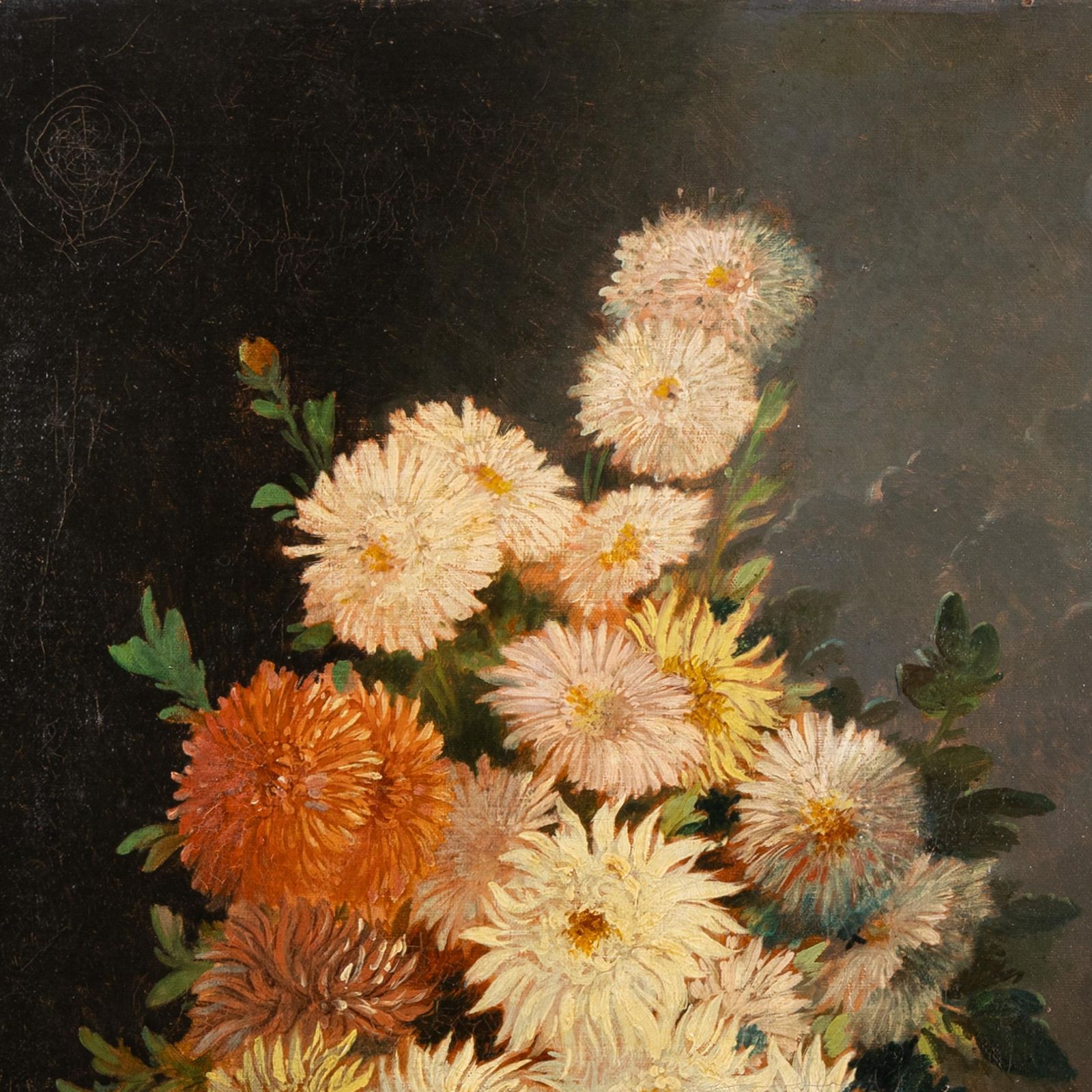 Vase de chrysanthèmes sur une entablement, 1898, huile sur toile, signé et daté photo Art