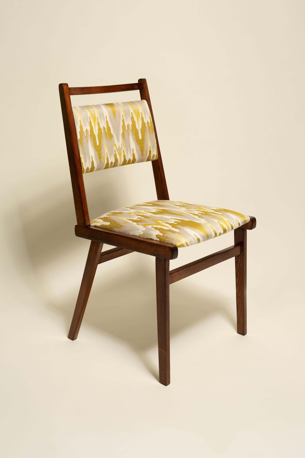 photo for sale Mid Century Jar Chair, Yellow Fandago Jacquard By Dedar, Poland, Europe, 1960s.