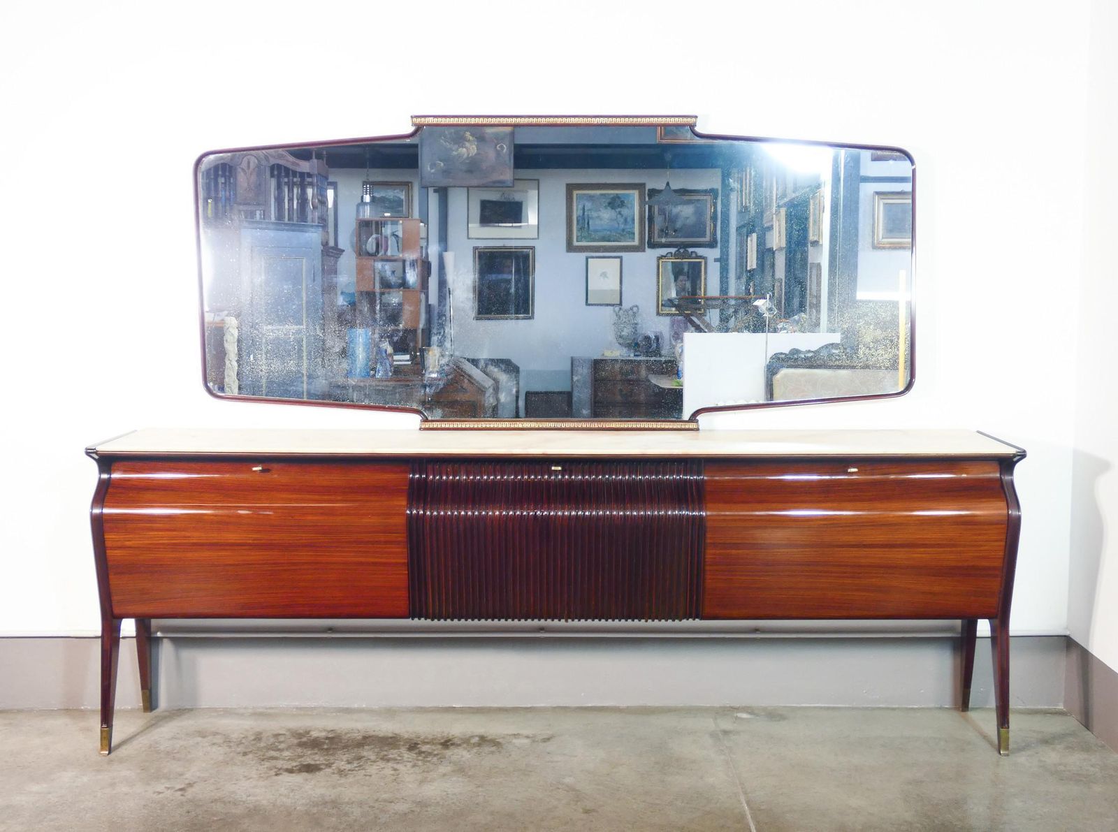 Buffet Enfilade With Mirror, Design Attributed To Osvaldo Borsani. Italy, 1950s photo for sale