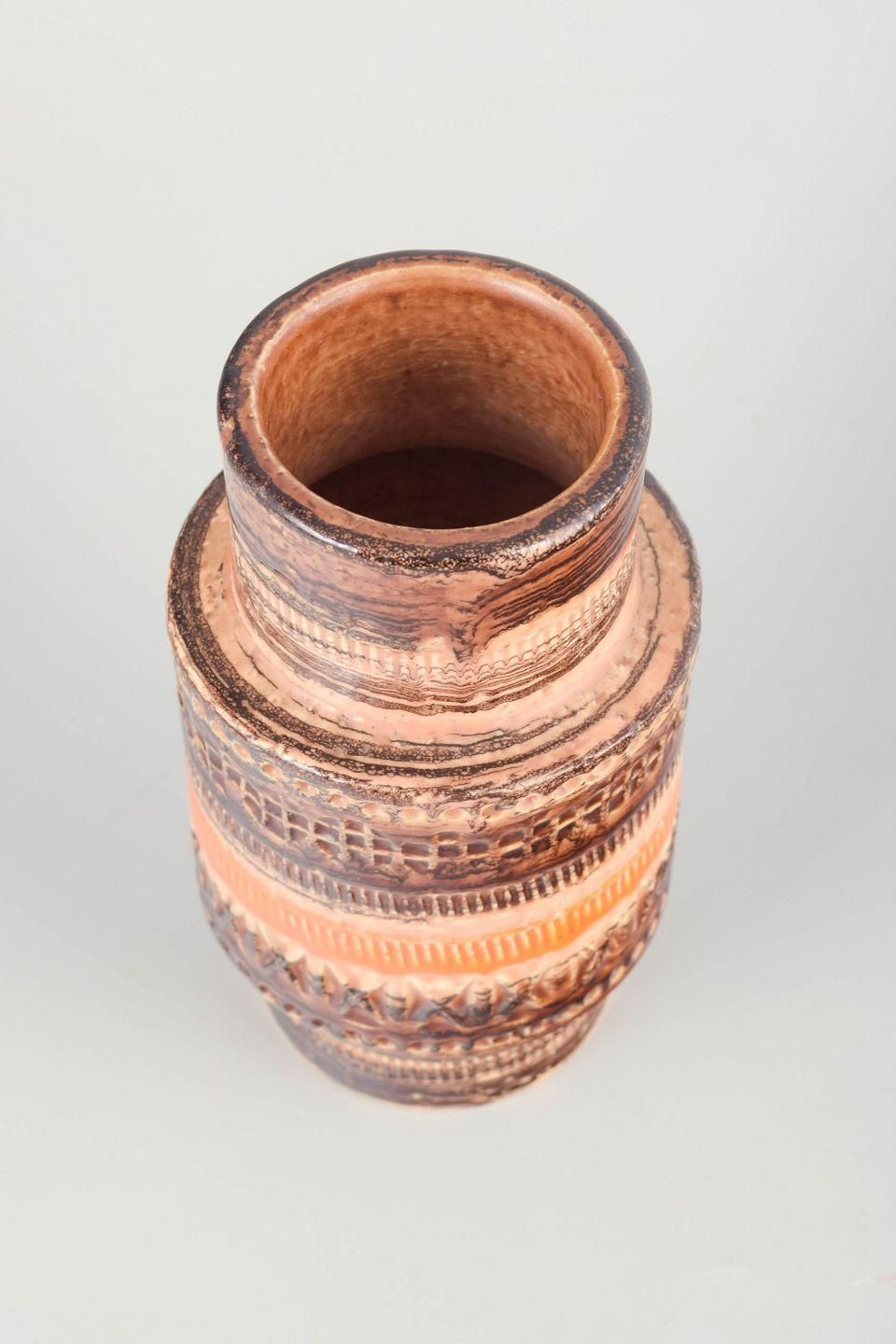 Vase « Sahara » en grès à glaçure en relief orange et brun, par Aldo Londi pour Bitossi photo furniture
