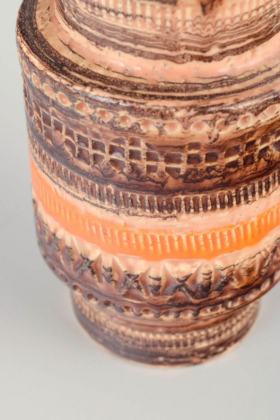 Vase « Sahara » en grès à glaçure en relief orange et brun, par Aldo Londi pour Bitossi photo for sale