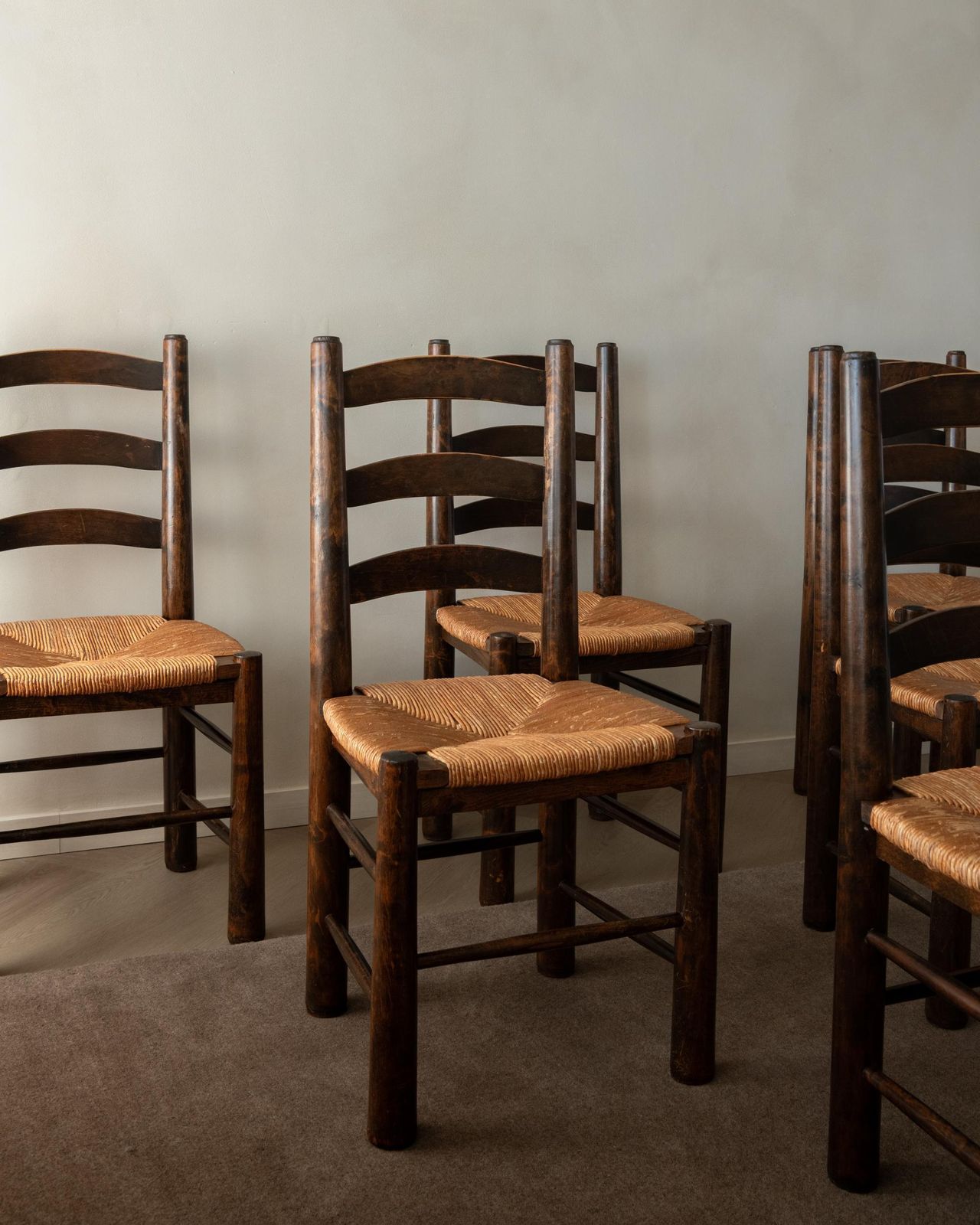 Vintage French Brutalist Dining Chairs By Georges Robert, 1950s, Set Of 6 photo for sale