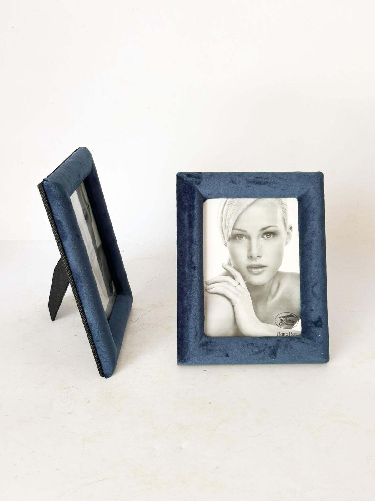 Pair Of Blue Velvet And Glass Frames, France, 1990 photo for sale