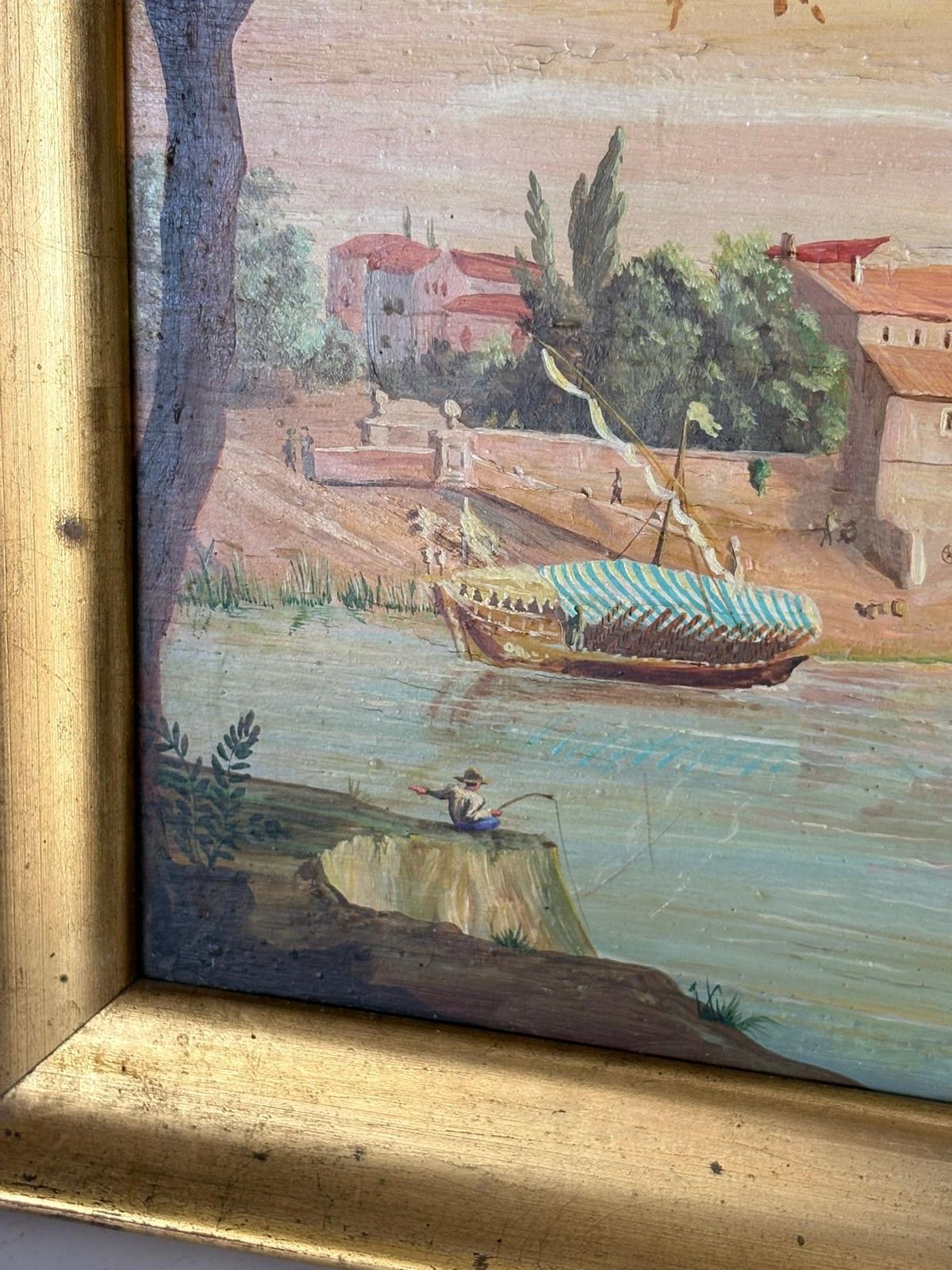 Art Painting Of A Boat Scene, Oil On Panel, Signed, France, Early 20th Century photo