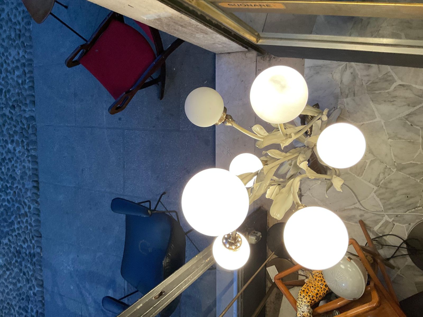 photo for sale Floor Lamp   White Lacquered Metal é White Glass Spheres .Italia 1970