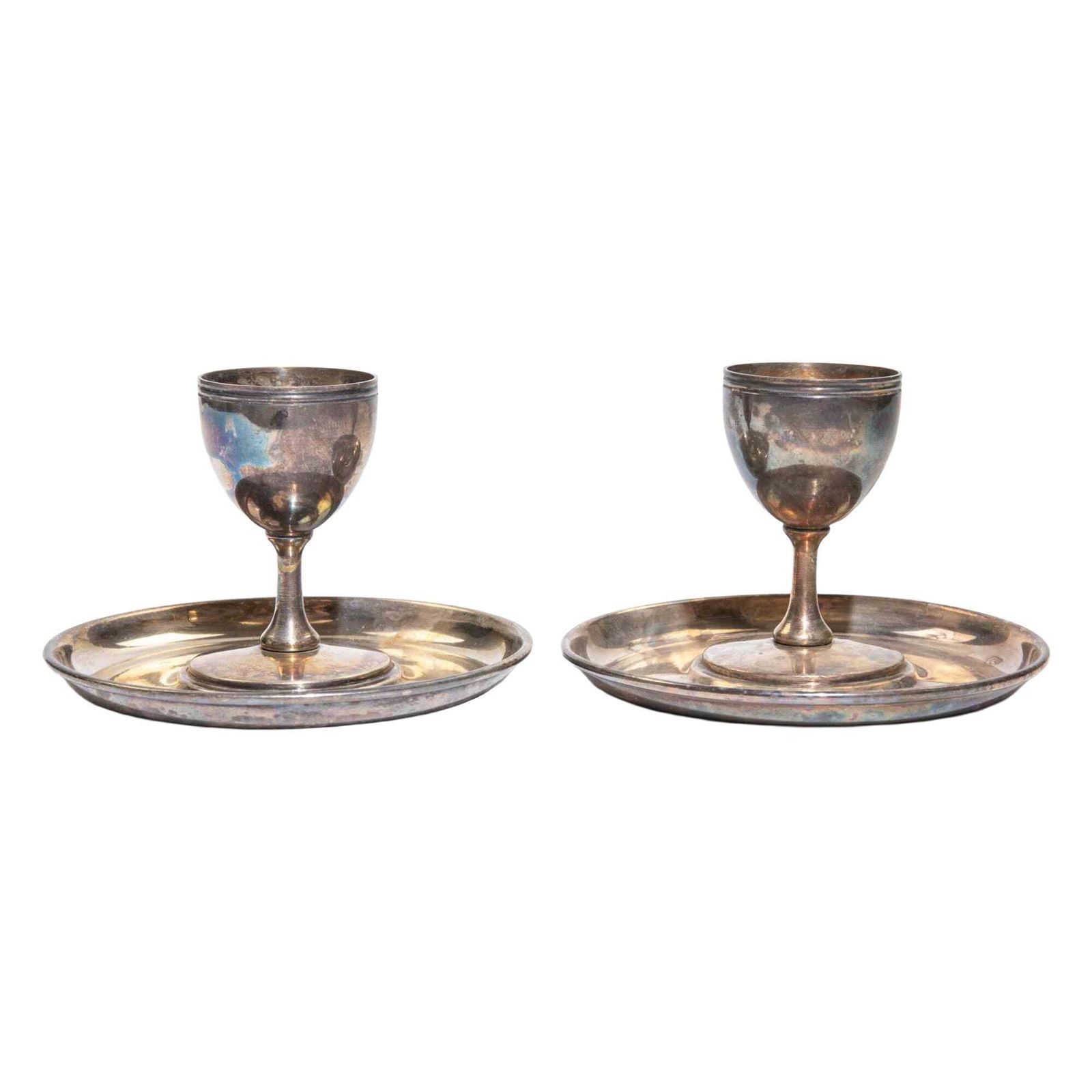 Pair Of Silver Plated Egg Cups With Underplates, 1950s
