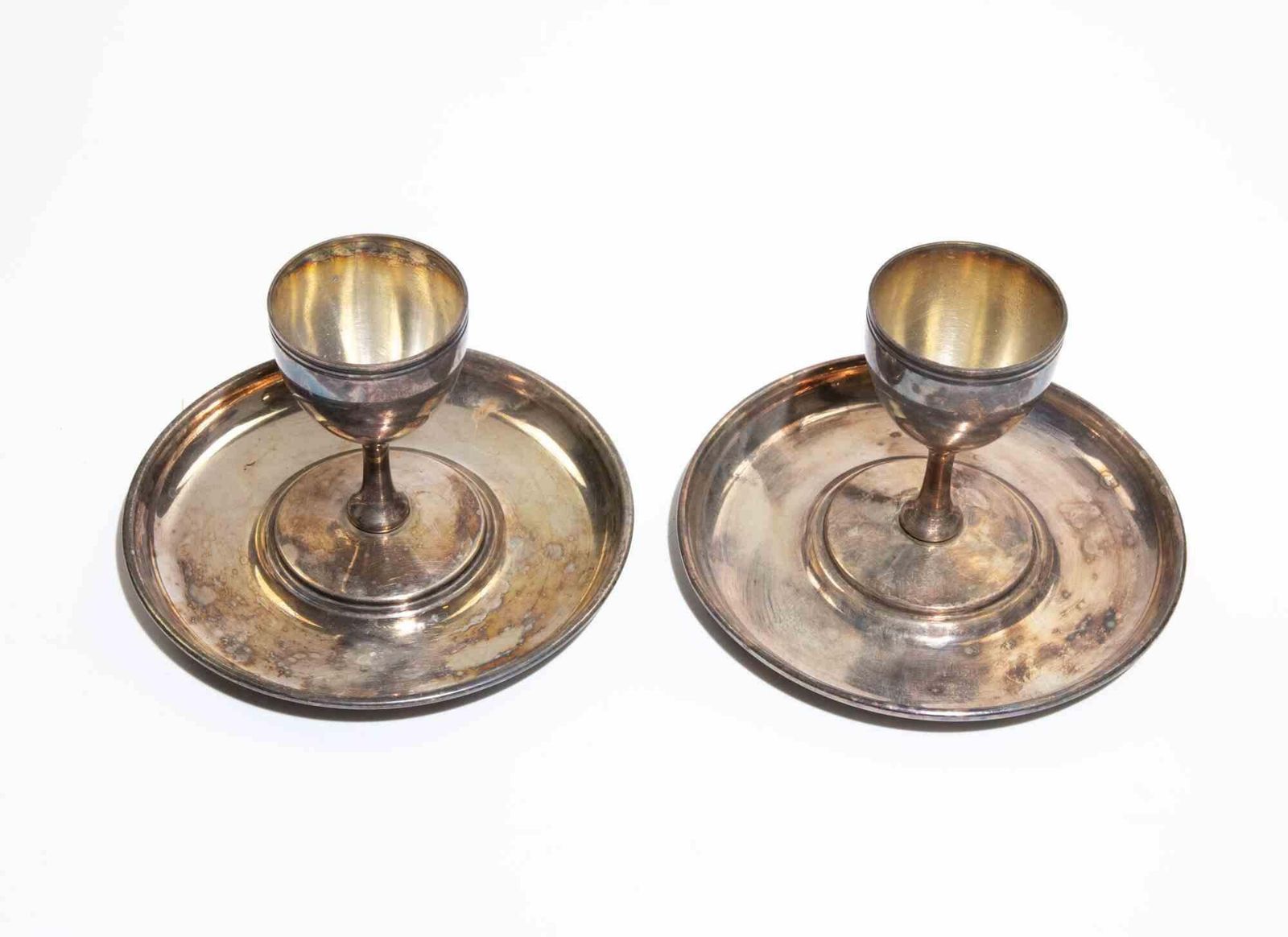Pair Of Silver Plated Egg Cups With Underplates, 1950s photo furniture
