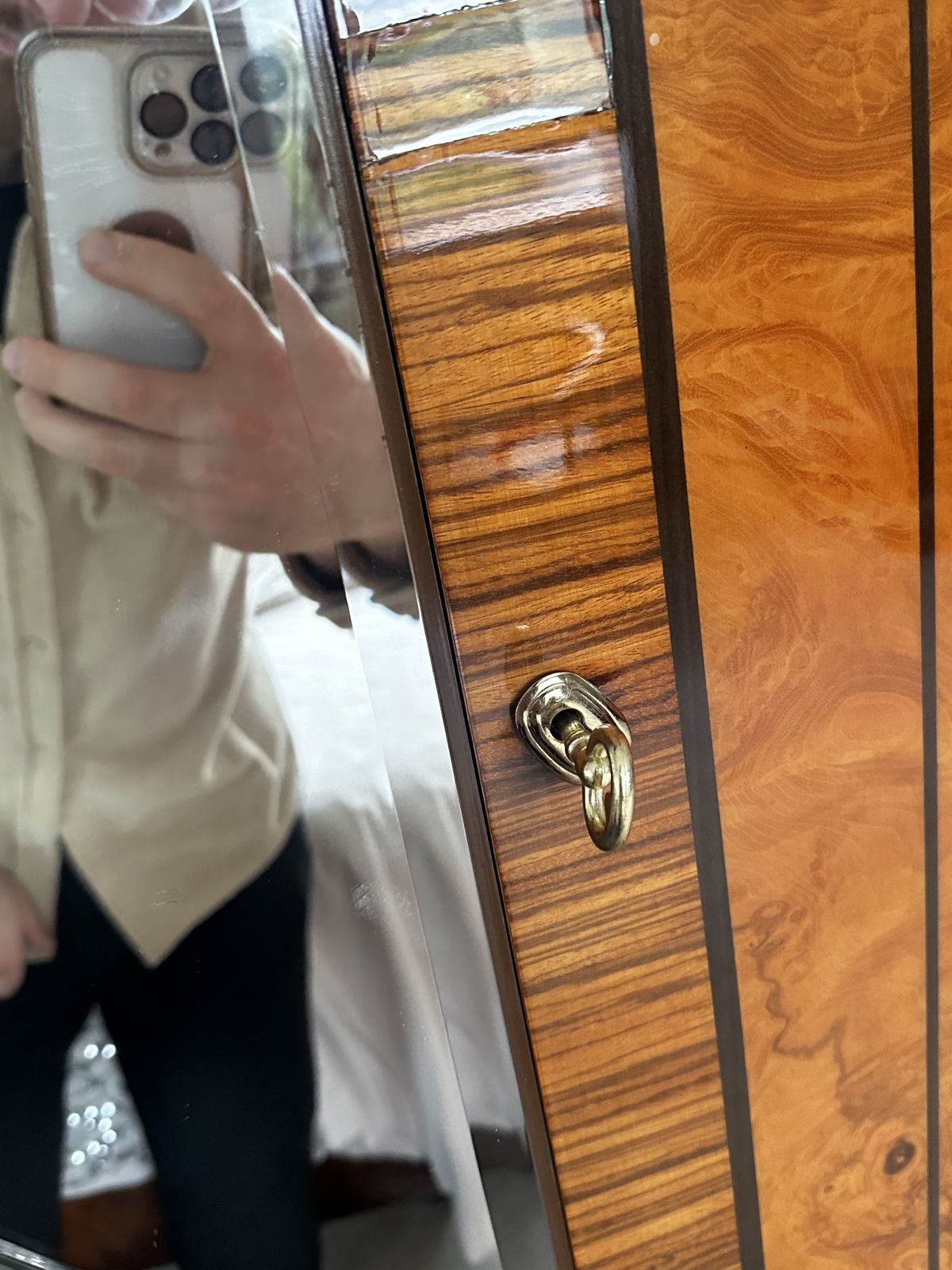 photo buy Spectacular Art Deco Revival Wardrobe + Chest Of Drawers + 2 X Side Cabinets. Featuring Highly Figured Burr Wood Veneers, Mirrored Geometric Panels, Marquetry Detailing, And A Piano Gloss Finish.