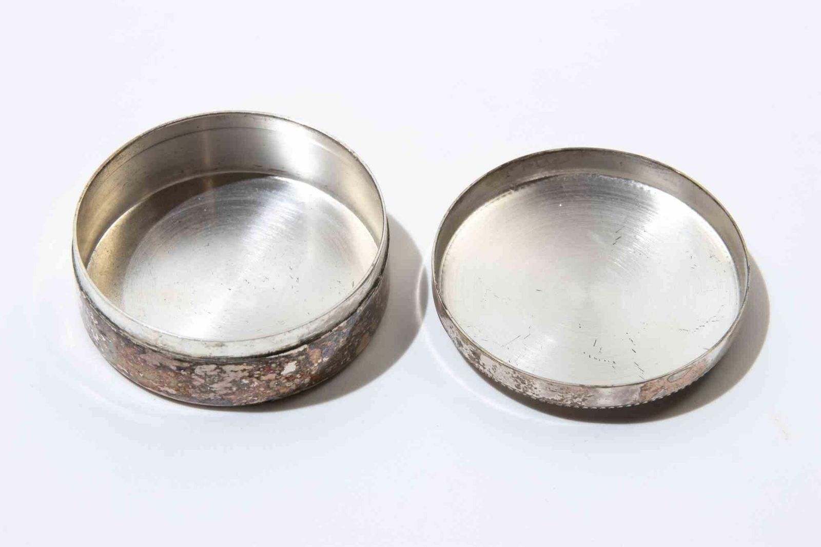 Silver Plated Circular Trinket Or Vanity Box With Monogram, 1950s photo for sale