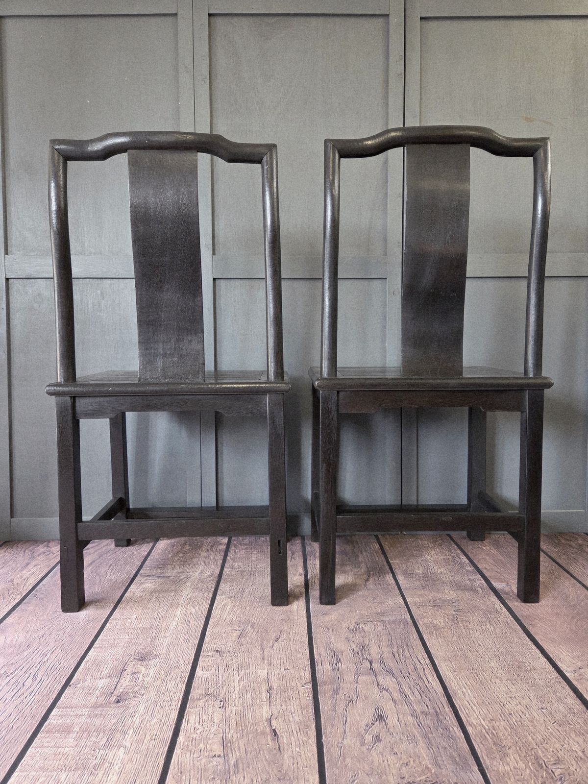 Pair Of Late 19th Century Chinese Qing Dynasty Yoke Ebony(wumu) Chairs photo Furniture