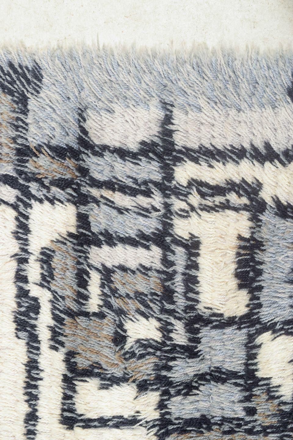 Scandinavian Designer. Rya Carpet In Wool In Black, Grey, And Cream Tones. photo furniture