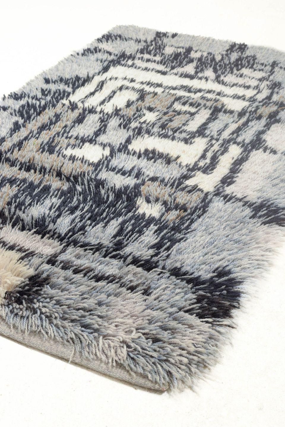 Scandinavian Designer. Rya Carpet In Wool In Black, Grey, And Cream Tones. photo for sale