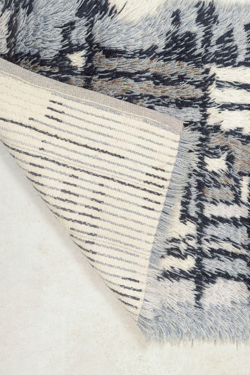 Scandinavian Designer. Rya Carpet In Wool In Black, Grey, And Cream Tones. photo Textiles