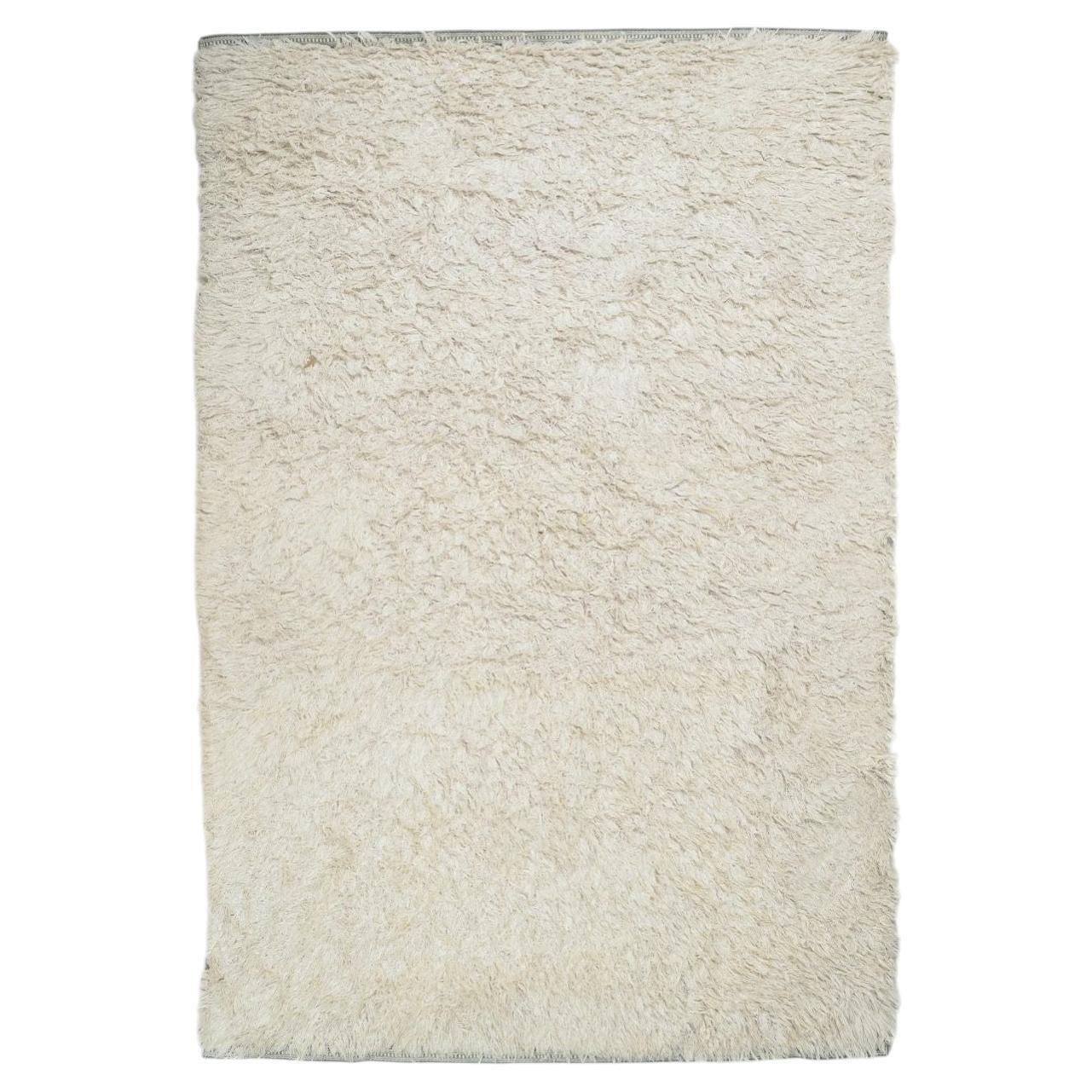 Tapis rya scandinave en laine naturelle blanche, années 1960/70