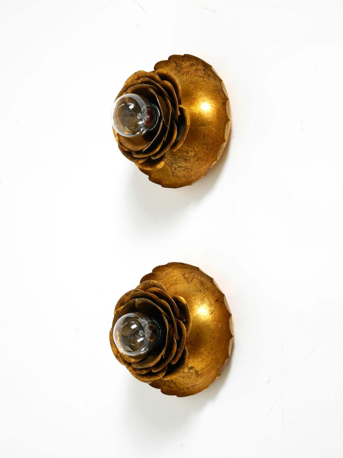 Two Beautiful Gilt "Water Lily" Wall Lamps By Banci Firenze, Italy 1960s photo vintage