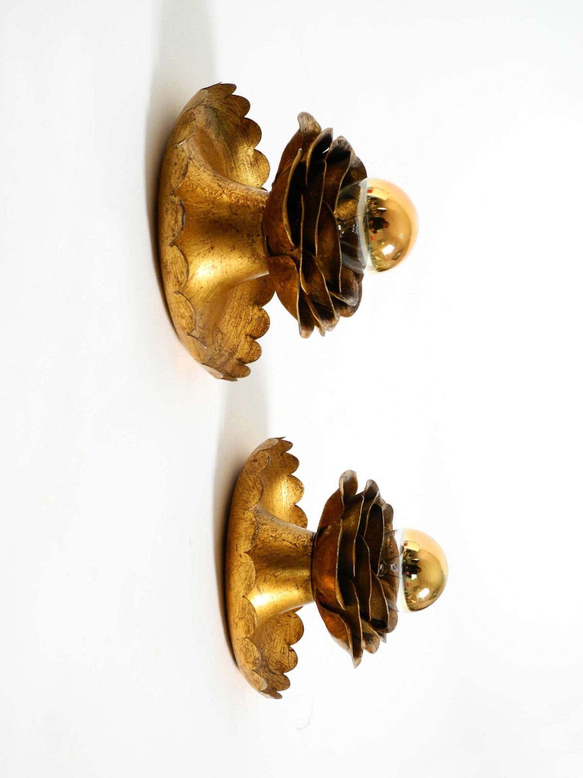 Lighting Two Beautiful Gilt "Water Lily" Wall Lamps By Banci Firenze, Italy 1960s photo