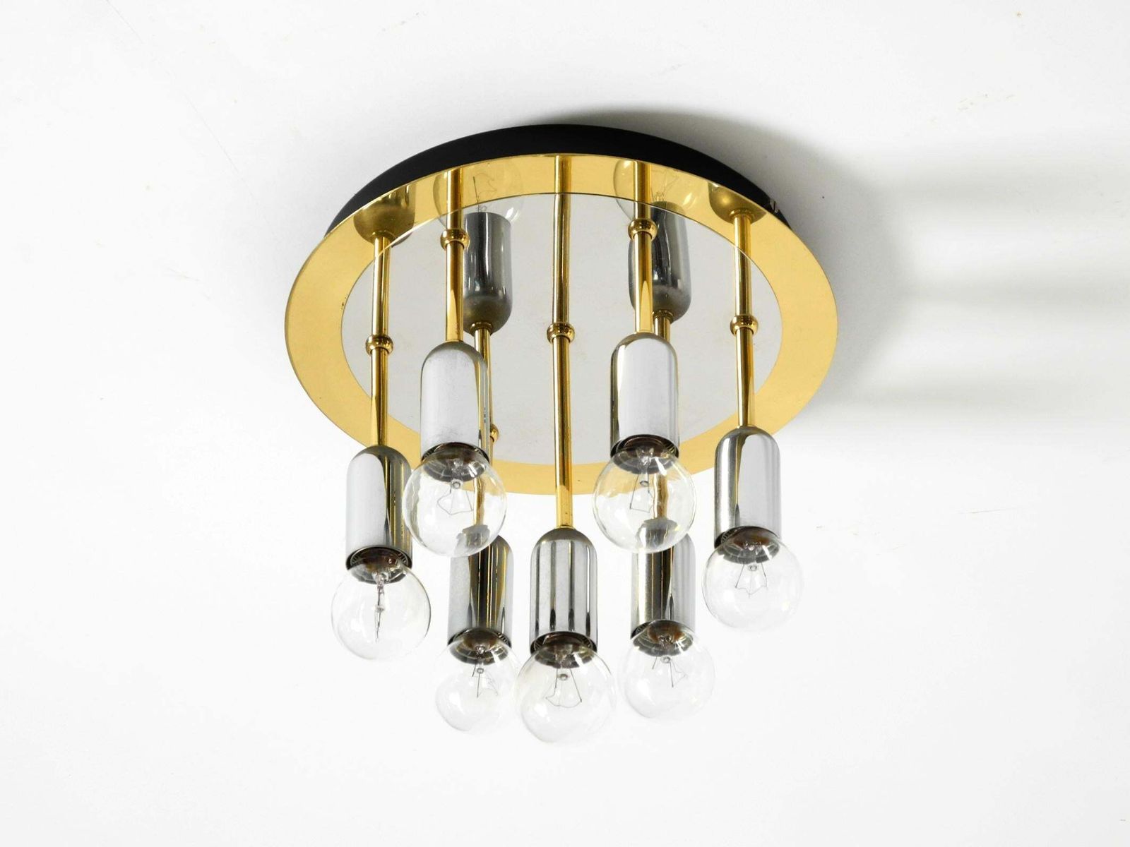 1980s Post Modern Ceiling Lamp By H. Schmidt Leuchtenfabrik, In Brass And Chrome photo for sale