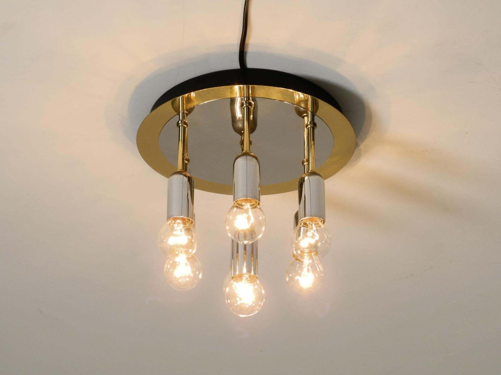 1980s Post Modern Ceiling Lamp By H. Schmidt Leuchtenfabrik, In Brass And Chrome photo vinterior