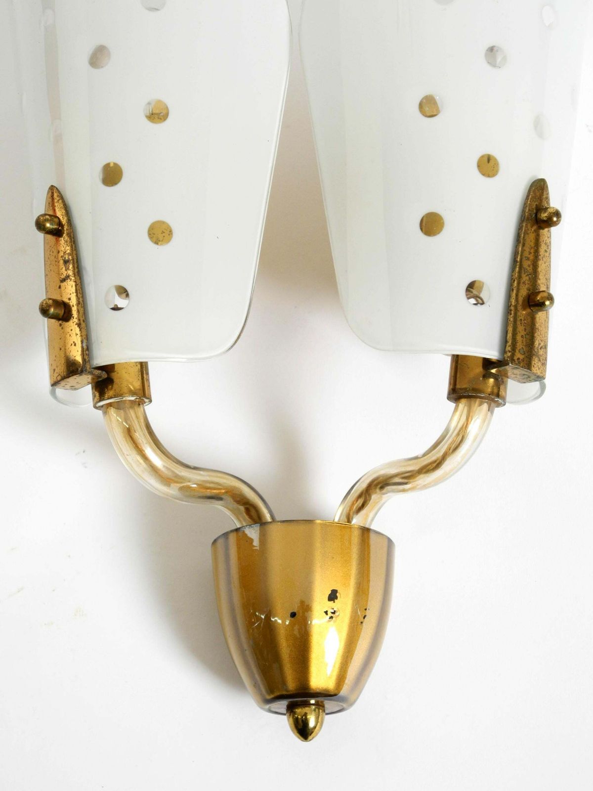 Beautiful Large Original Mid Century Modern Wall Lamp Made Of Brass And Glass photo buy