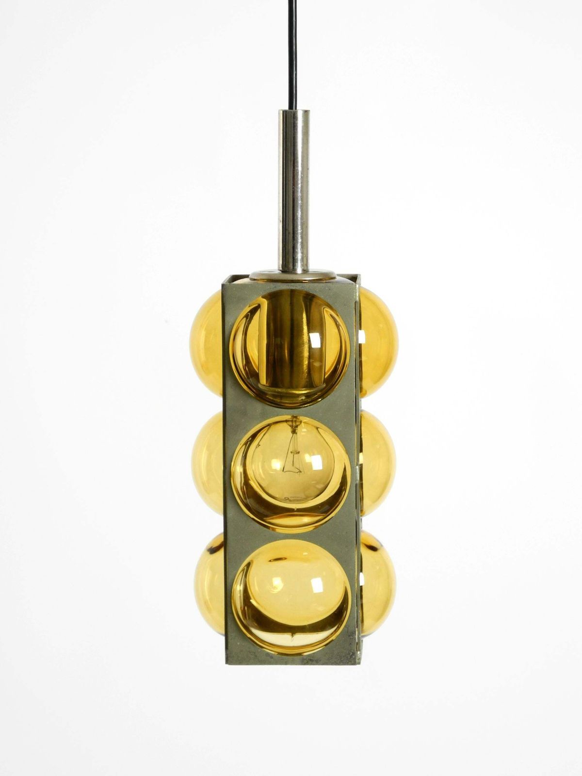 Jaren 1960 Space Age Hanglamp van Temde, Glas en Vernikkeld Metaal photo Verlichting