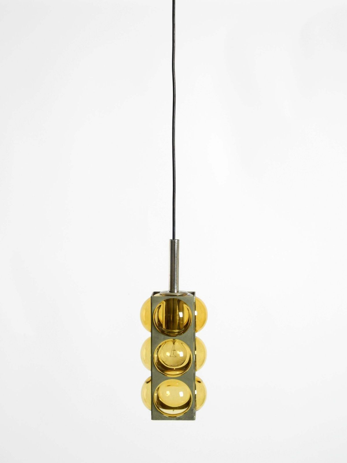 1960s Space Age Pendant Lamp By Temde Made Of Glass And Nickel Plated Metal photo vinterior