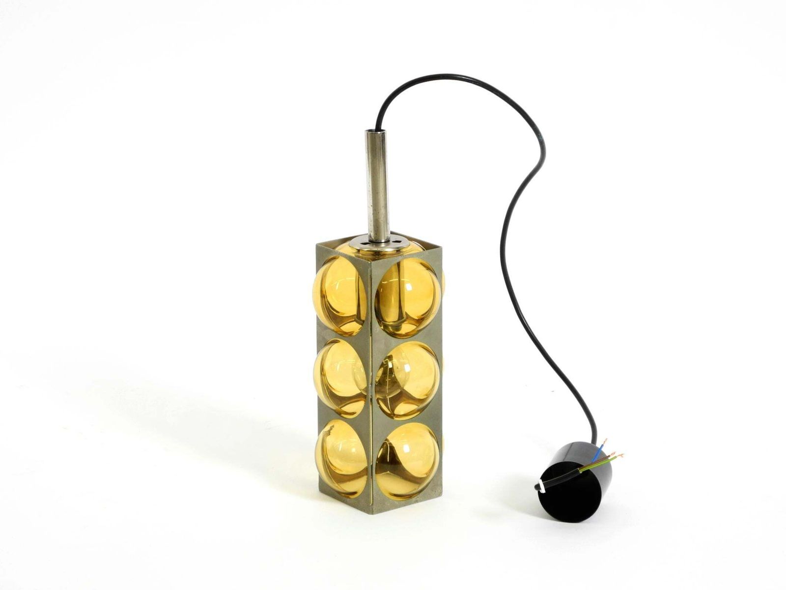 photo vintage 1960s Space Age Pendant Lamp By Temde Made Of Glass And Nickel Plated Metal