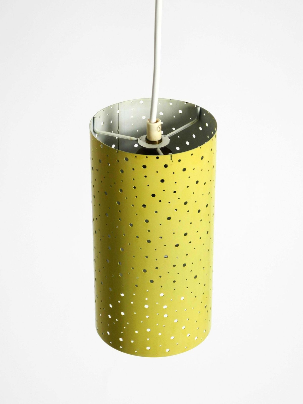 50s Pendant Lamp In Perforated Metal, Mustard Yellow, Ernest Igl For Hillebrand photo vinterior