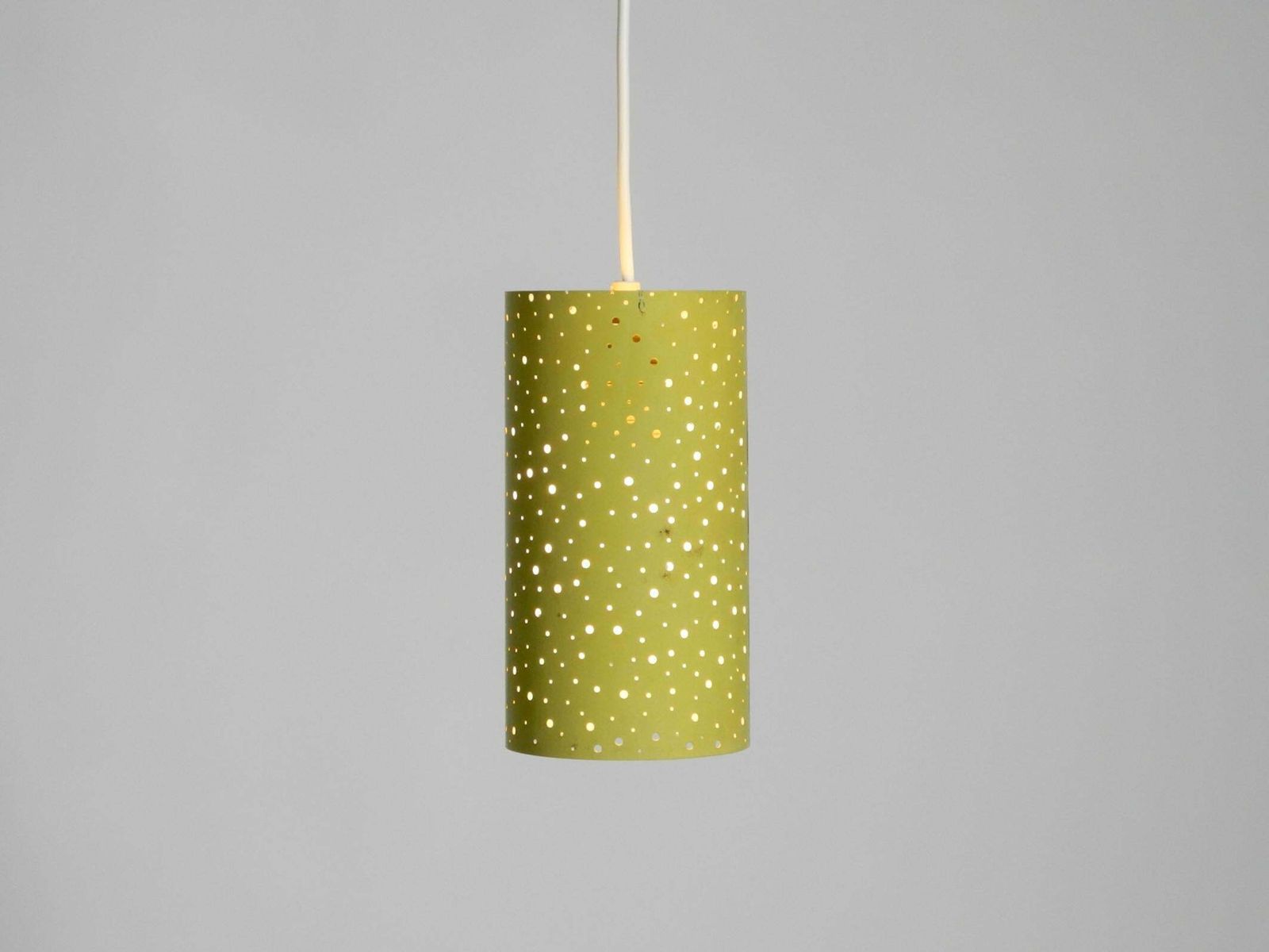 50s Pendant Lamp In Perforated Metal, Mustard Yellow, Ernest Igl For Hillebrand photo vintage