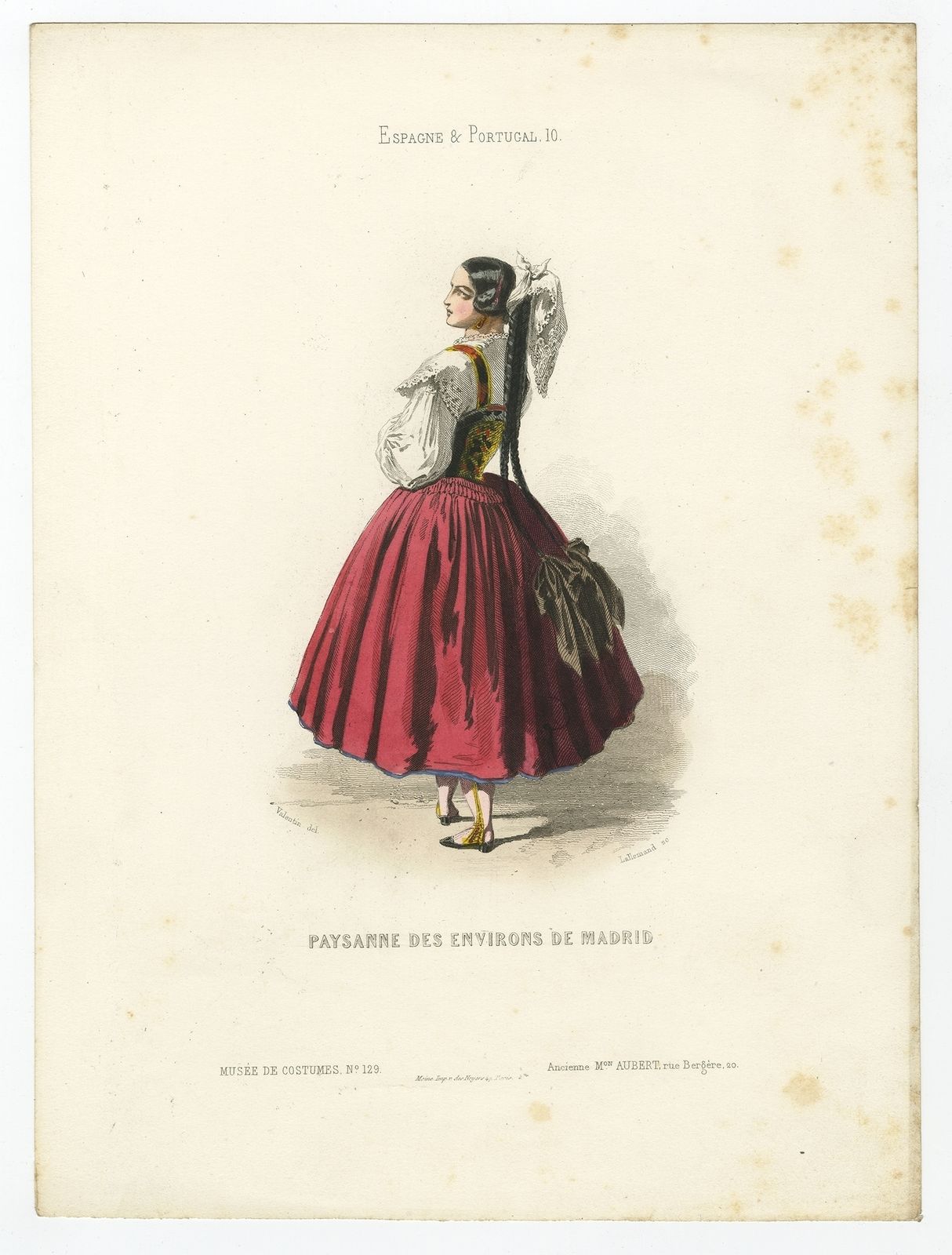 Antique Print Of A Farmer's Wife From The Region Of Madrid By Aubert (1850)