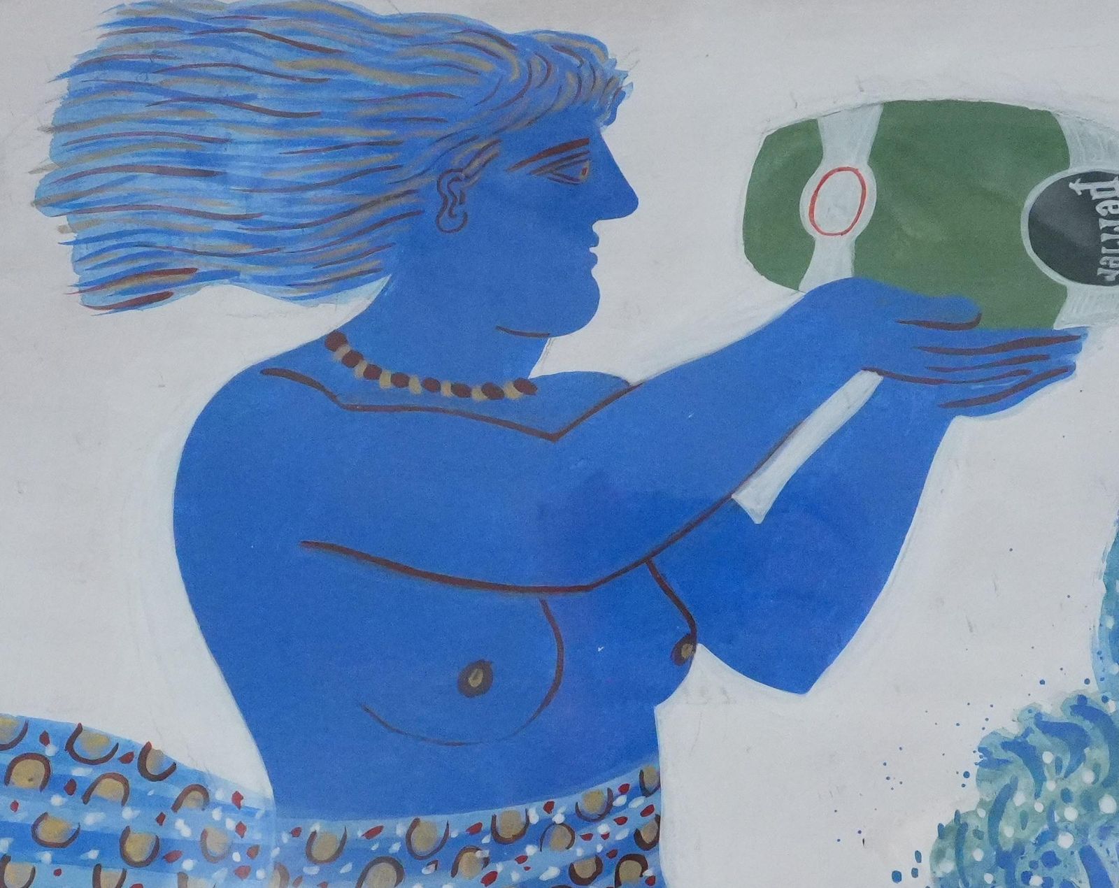 A Young Man With A Bottle Of Perrier   Original Gouache Painting photo for sale