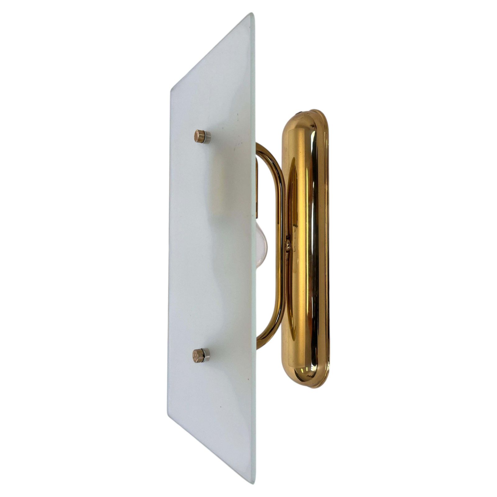 Paar mid-century design wandlampen van messing en glas — ca. jaren 1980
