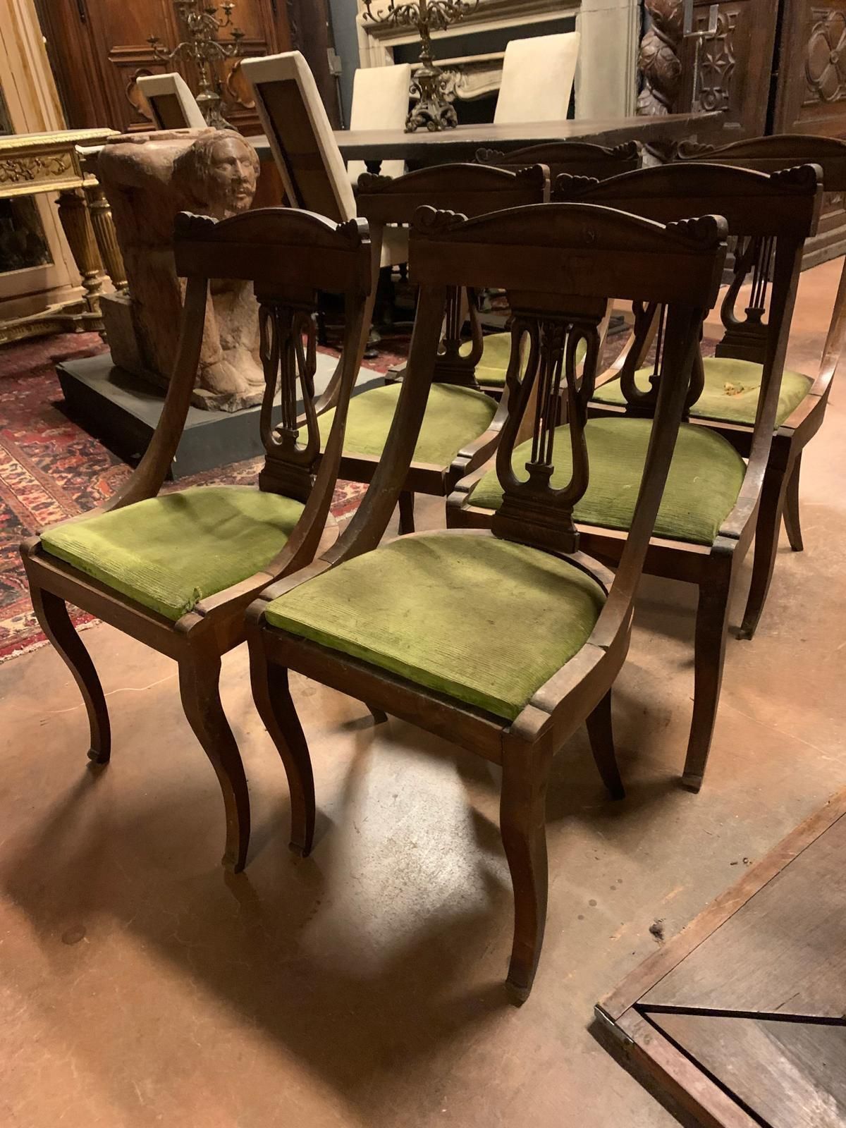 No. 6 Wooden Chairs And Velvet Seat, Italy photo for sale