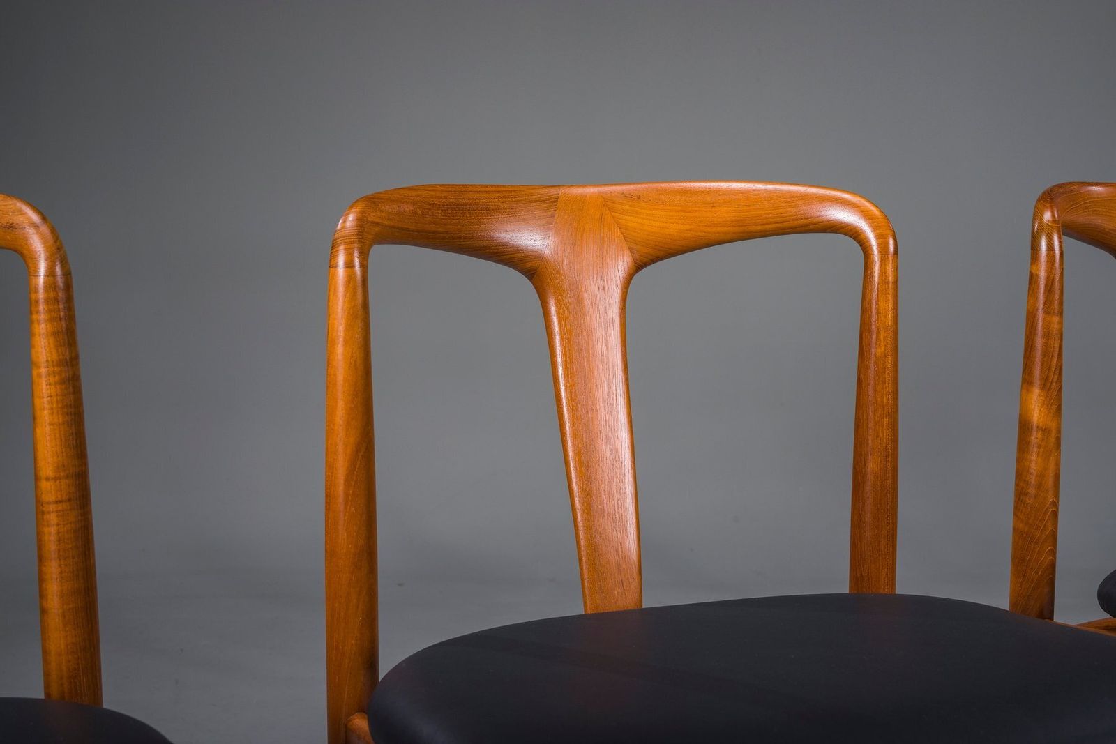 Juliane Dining Chairs In Teak And Black Leather By Johannes Andersen For Uldum Møbelfabrik, Denmark, 1960s, Set Of 6 photo Furniture