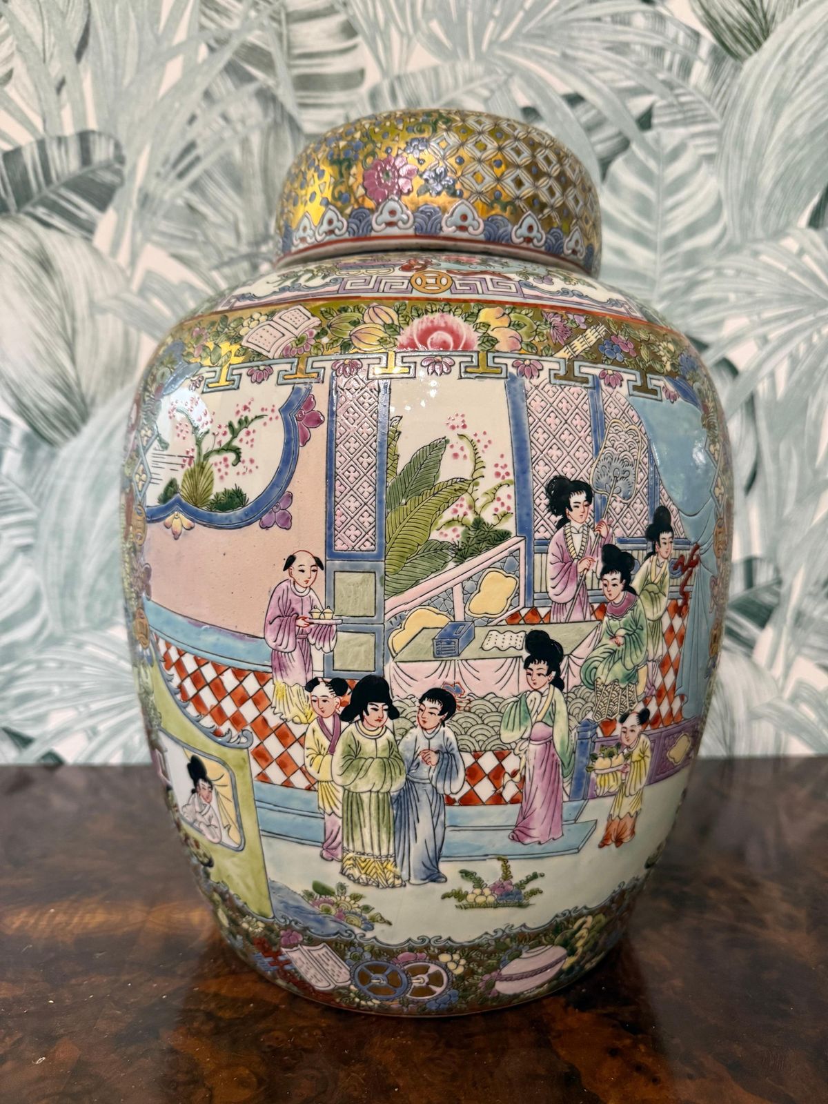 Large China 1940s Vase With Gold Decorative Flowers And Characters Art Deco photo Home Decor