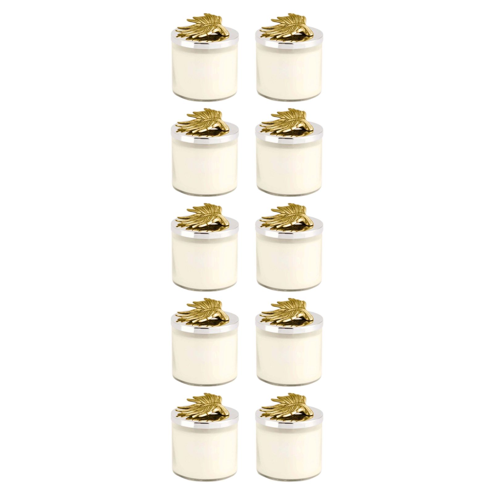 Set Of 10 Palm Scented Candles In Glass Antique Gold