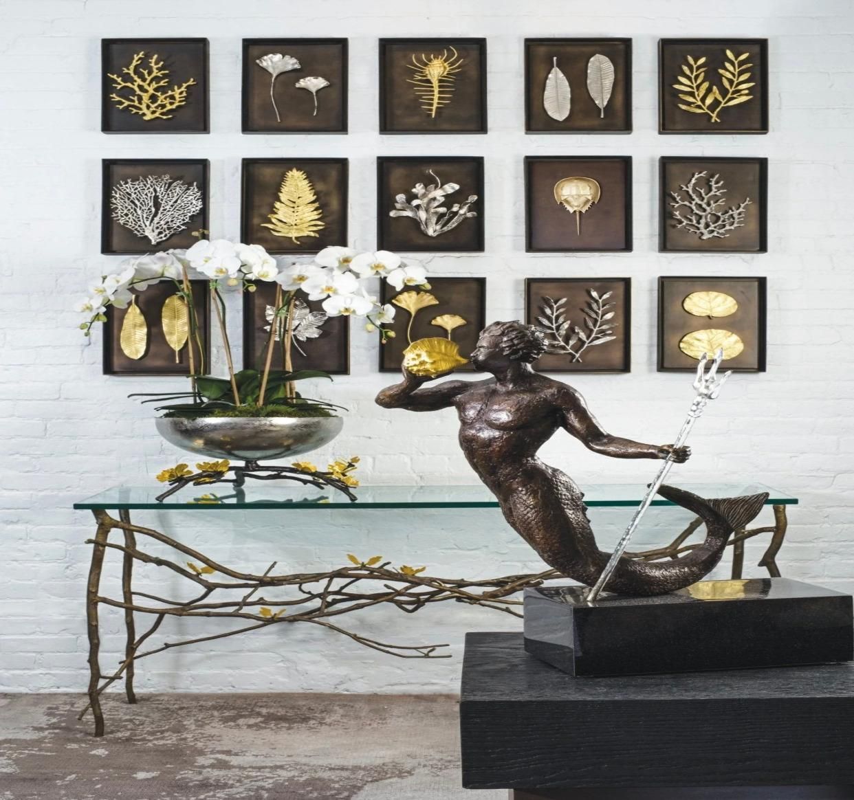 Pair Of Champa Leaf Shadow Boxes In Brass And Aluminum, Contemporary Style photo Art