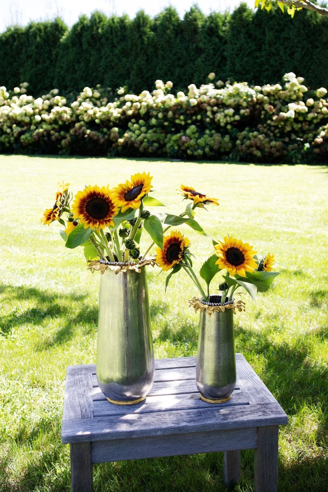 Set Of 3 Medium Contemporary Silver Metal And Gold Sunflower Vase photo Home Decor