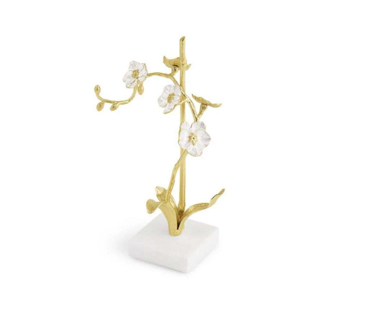 Set Of 4 Orchid Sculptures In Brass, White Enamel And Marble, Contemporary Style photo 1512.0